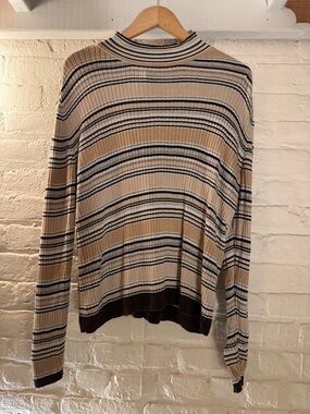 Vintage Striped Ribbed Knit Sweater in Beige, Brown, Black